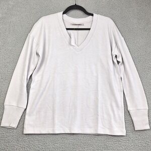LOFT Sweater Womens Medium Light Gray V-Neck Pullover Soft Knit Long Sleeve NWT‎